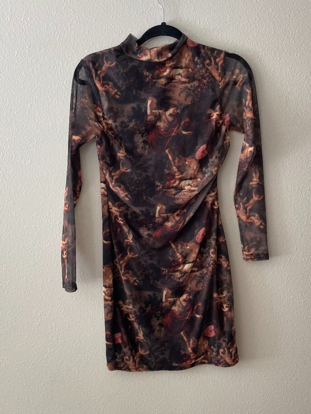PLT cherub art print micro mesh body con dress